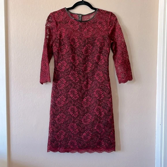 Calvin Klein | Dresses | Calvin Klein Deep Red Lace 34 Sleeve Cocktail Sheath Dress Black Details Size 4 | Poshmark Calvin Klein | Dresses | Calvin Klein Deep Red Lace 34 Sleeve Cocktail Sheath Dress Black Details Size 4 | Poshmark